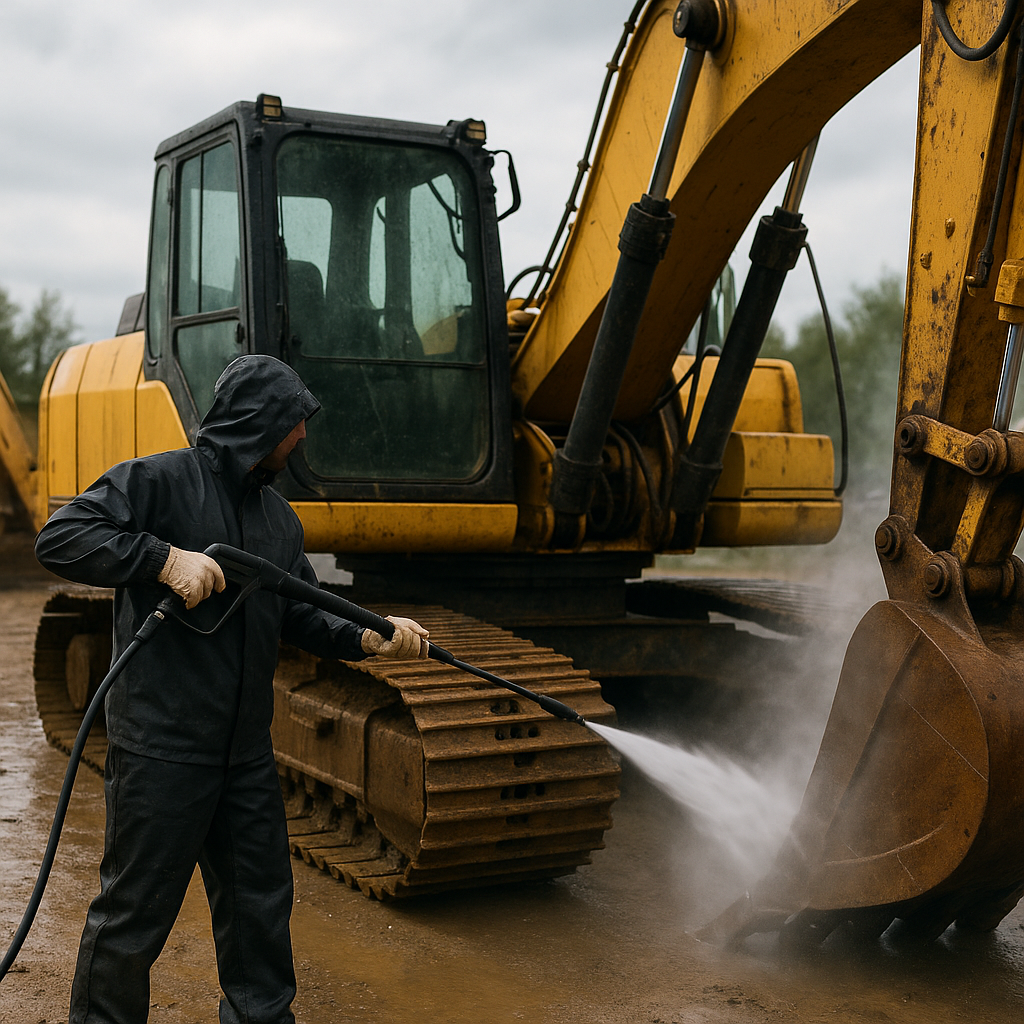Professional power washing heavy equipment