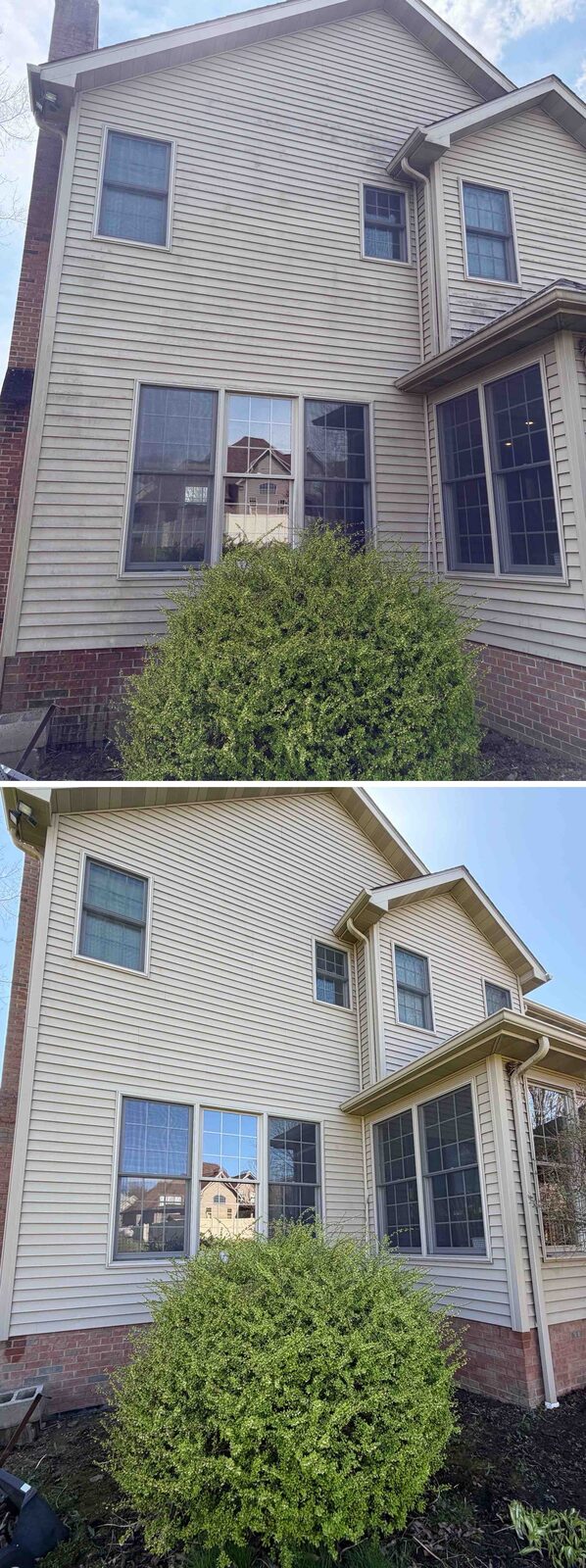 House siding before and after pressure washing